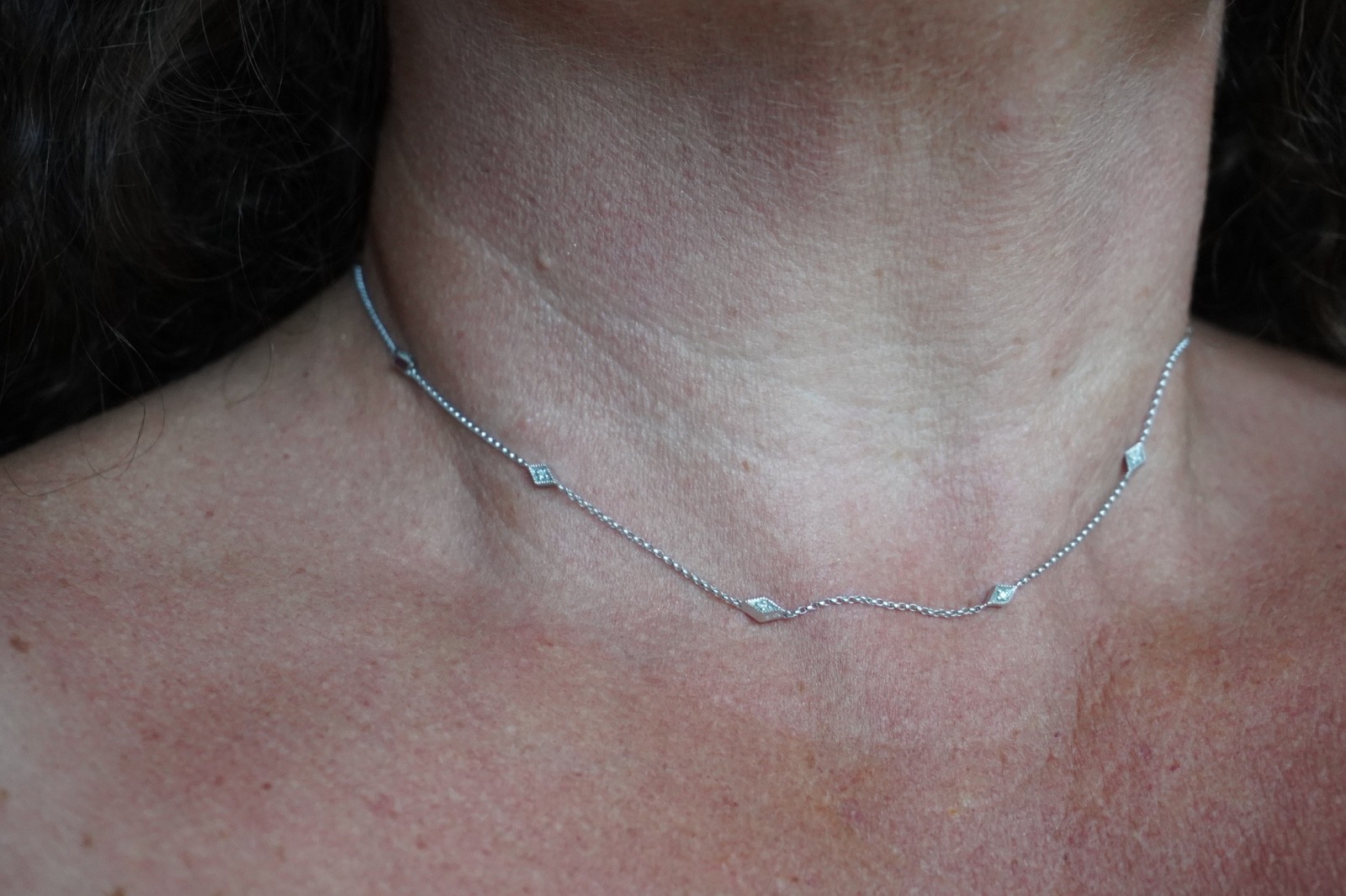 14K White Gold Diamond Station Chain by Gabriel & Co.