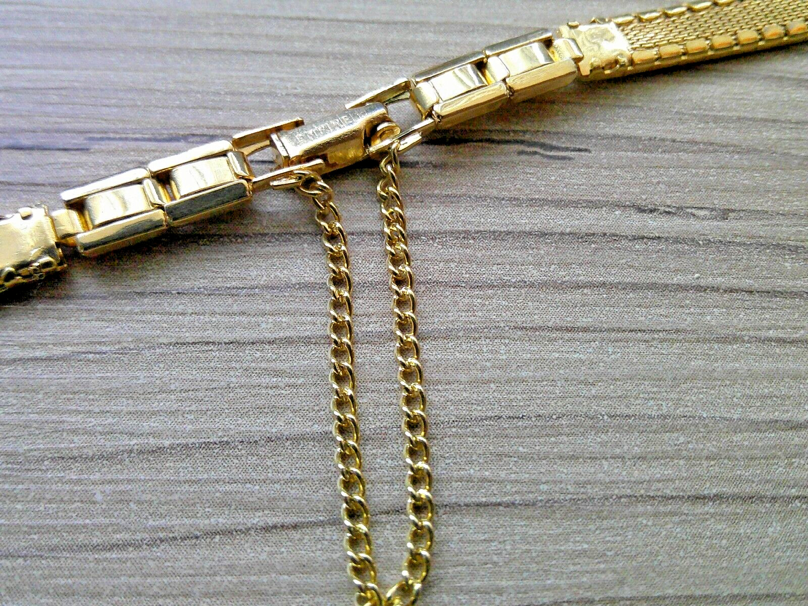 Empire Gold Tone Ladies Metal 9.5mm Watch Bracelet Safety Chain Fold Over Clasp