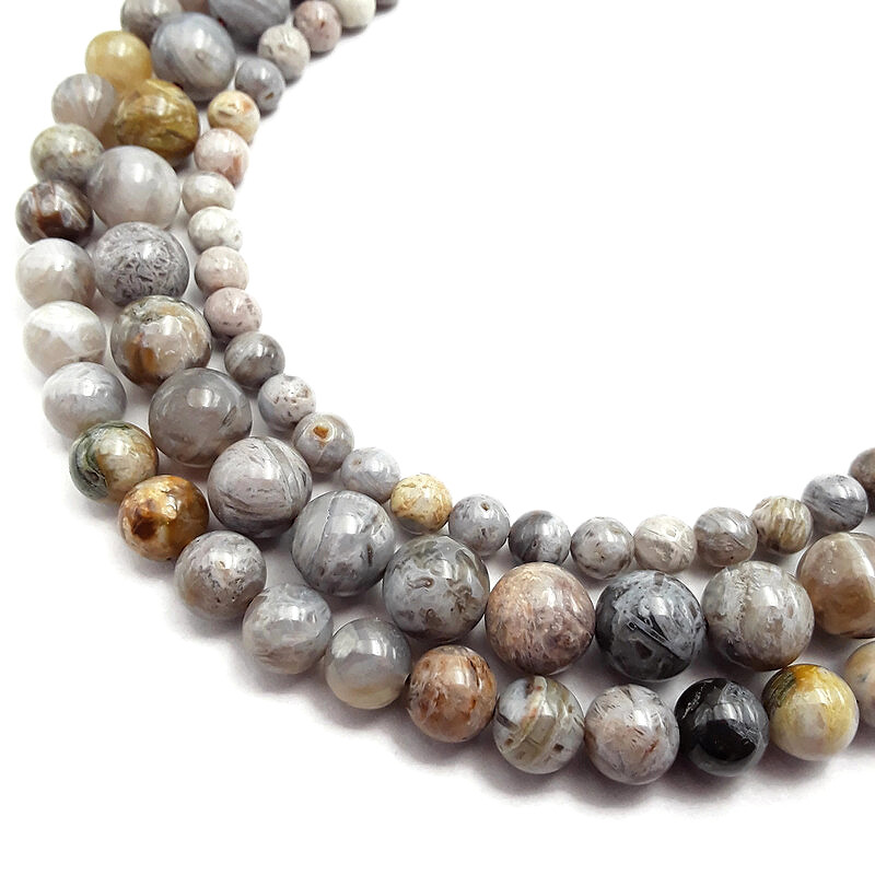 Gray Bamboo Leaf Agate Smooth Round Beads 6mm 8mm 10mm Approx 15.5″ Strand