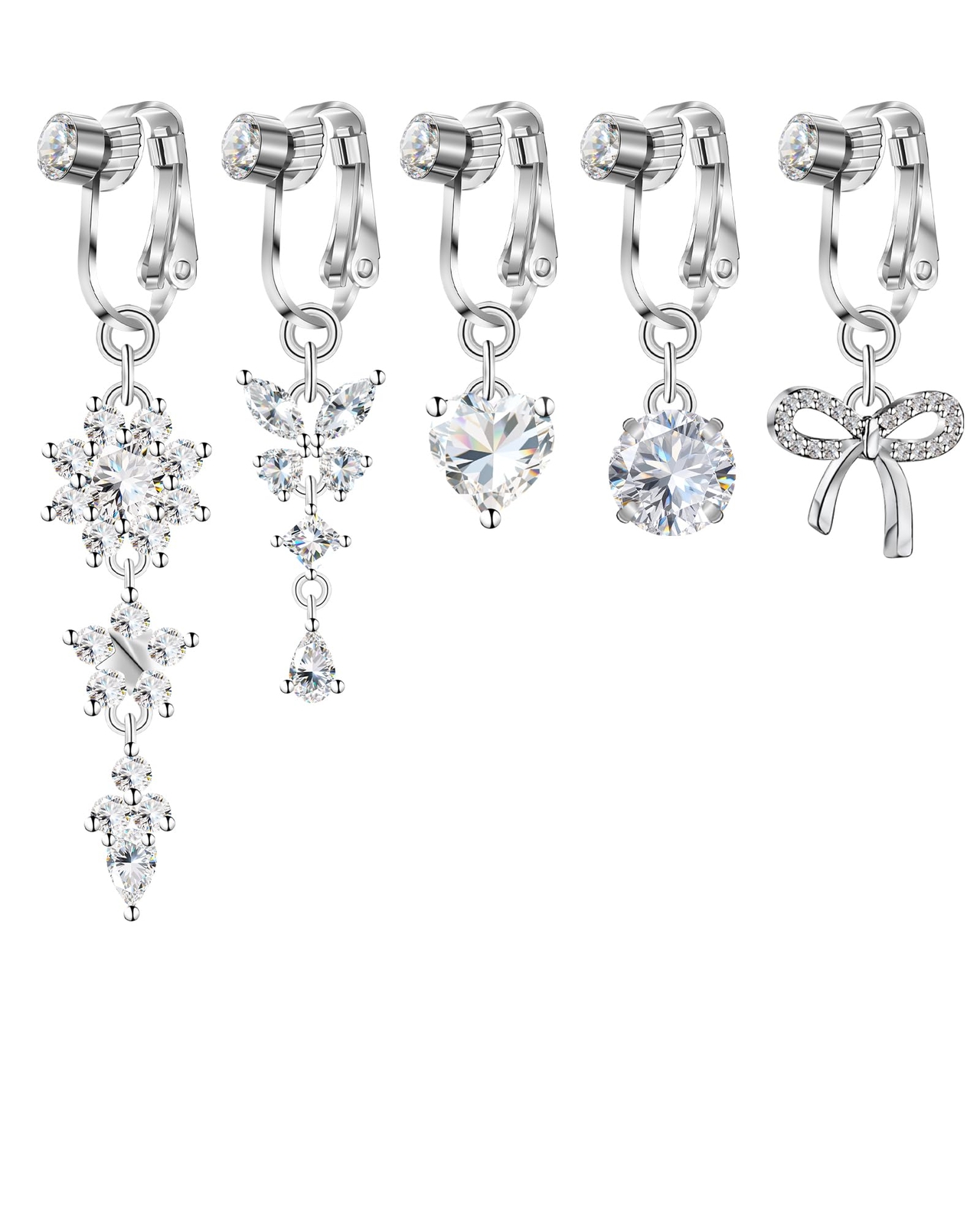 5 Pcs Fake Belly Clip On Dangle Belly Button Rings Faux Navel Ring for Women