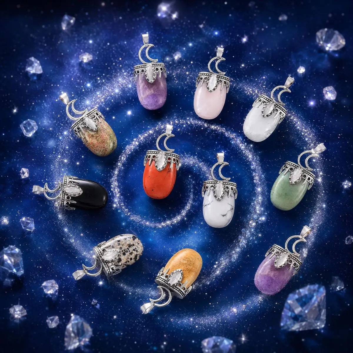 6PCS Healing Crystal Crescent Moon Pendant for DIY Jewelry Making Wholesales