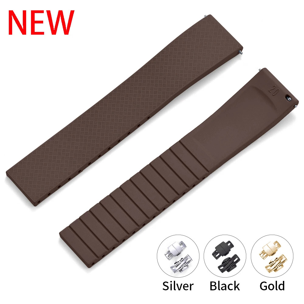Cut to Size FKM Watch Strap 18MM 19MM 20MM 22MM Butterfly Clasp