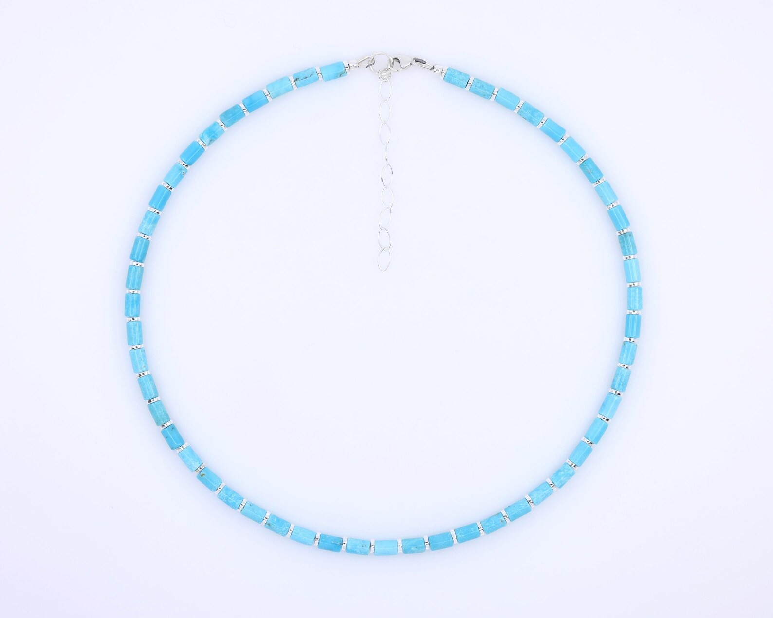 Arizona Turquoise Necklace | 4x6mm Blue Gemstone Beads | Sterling Silver, Unisex