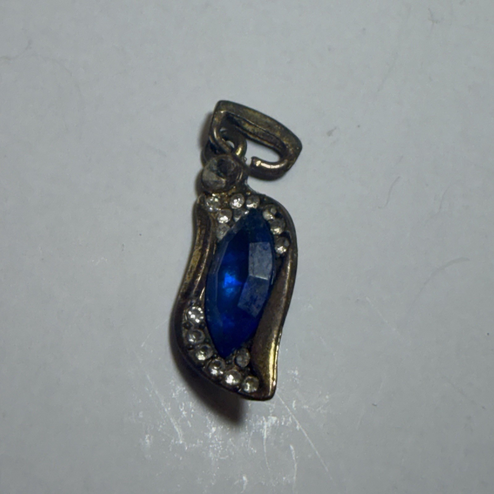 Vintage Bluestone And Rhinestone Brass Pendant Charm