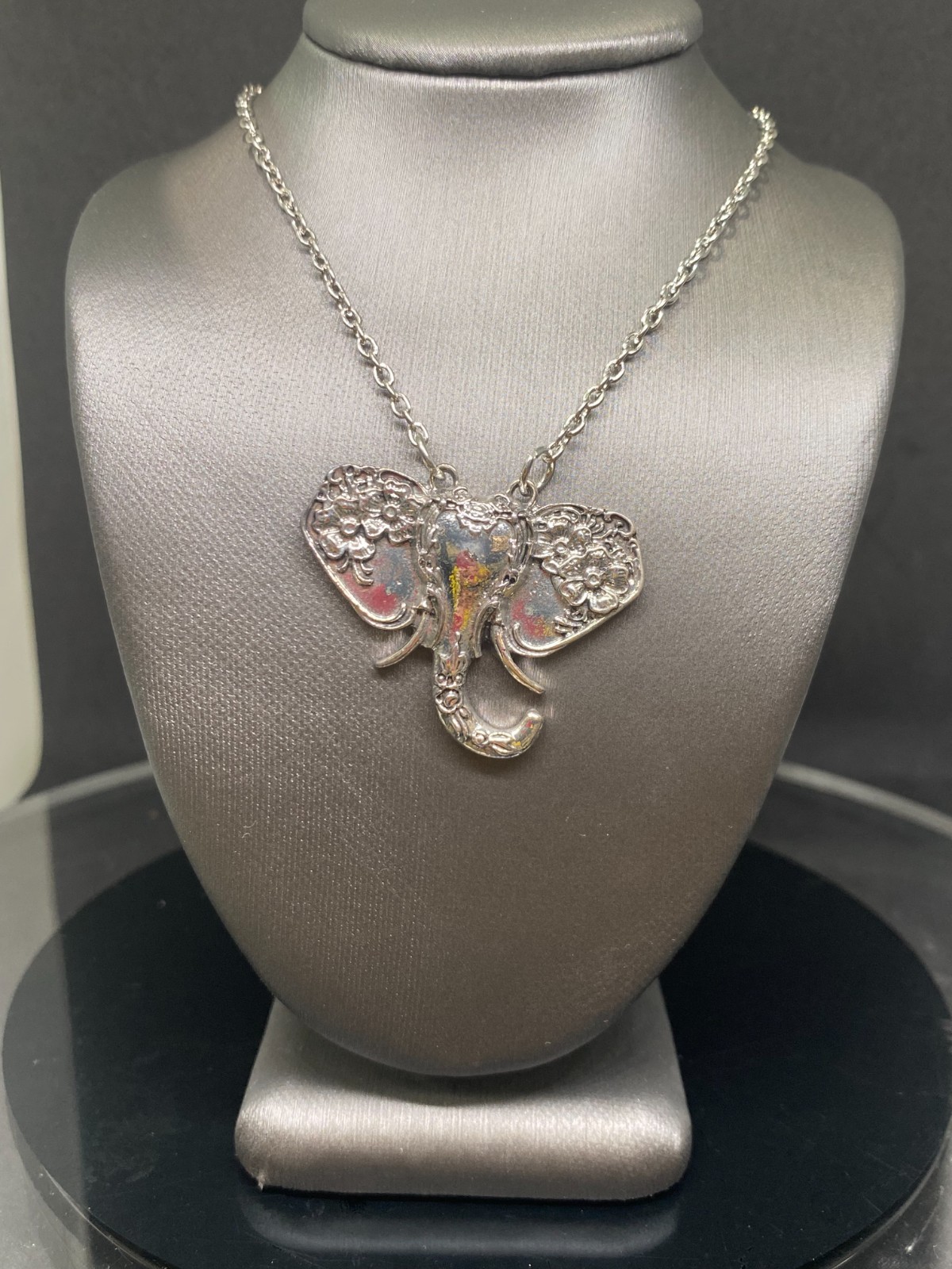 Elephant Head Pendant Necklace Silver Adjustable Chain