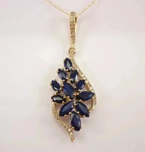 2.50Ct Marquise Cut Lab Created Sapphire Cluster Pendant 14K Yellow Gold Plated