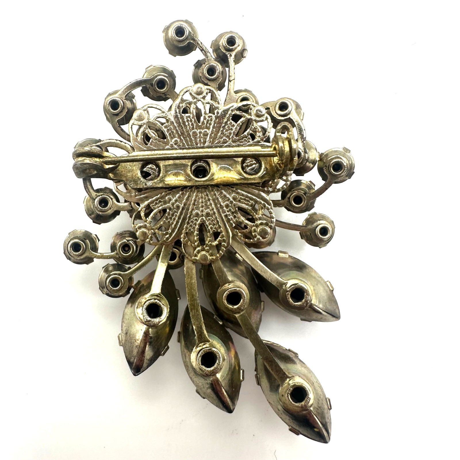 Vintage gold tone jonquil yellow topaz orange brown glass rhinestones brooch