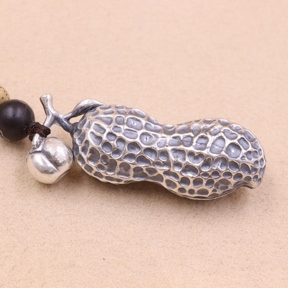 Solid S999 Fine Silver Carved Lucky Persimmon Peanut Pendant 26-27g 48*18mm