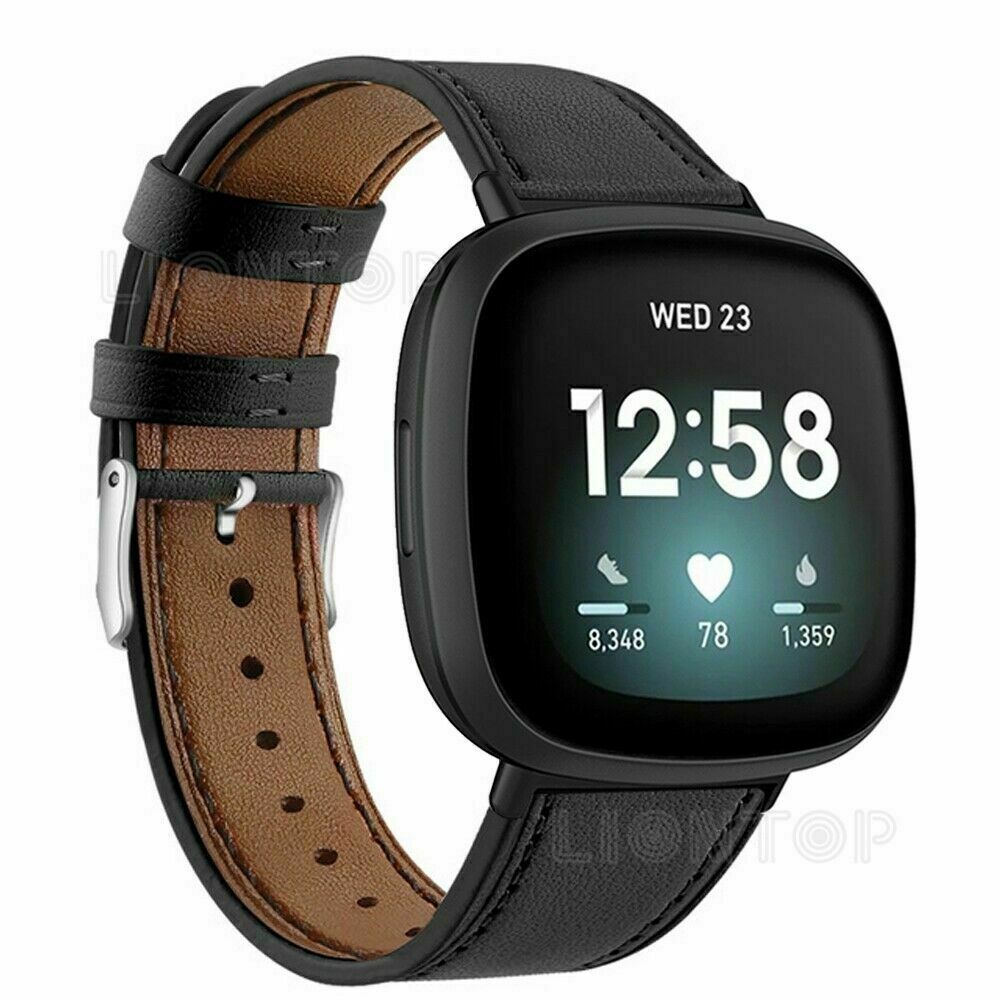 US For Fitbit Versa 3 / Sense Genuine Leather Watch Band Wrist Strap Metal Clasp