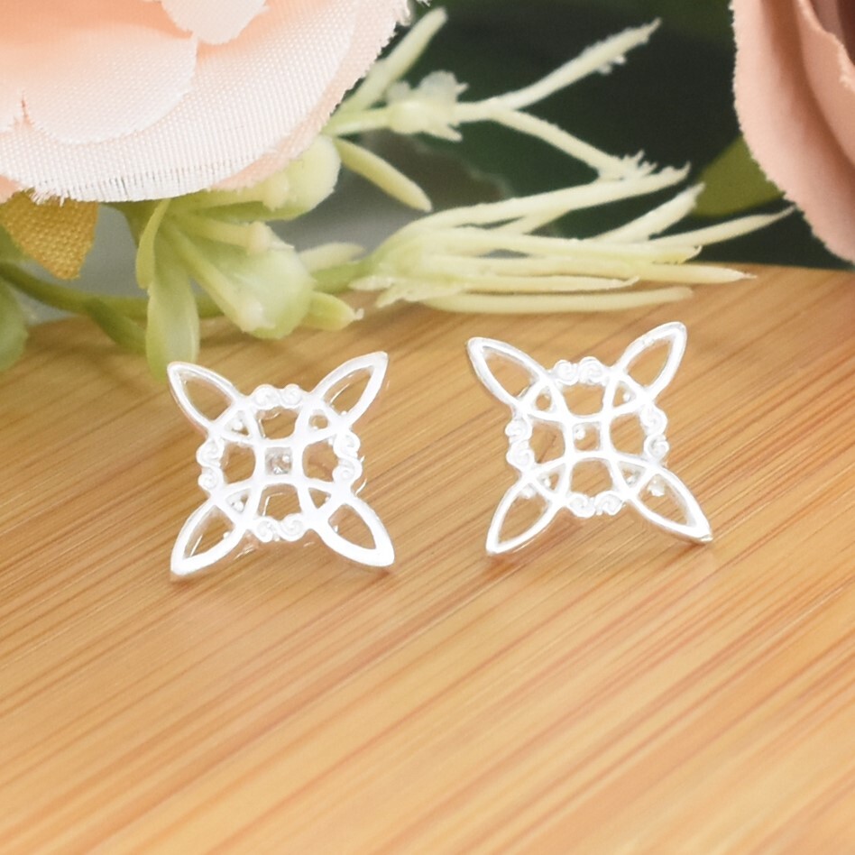 Witch Knot Pendant, 925 Sterling Silver Dangly Earrings Nudo de Bruja Aretes