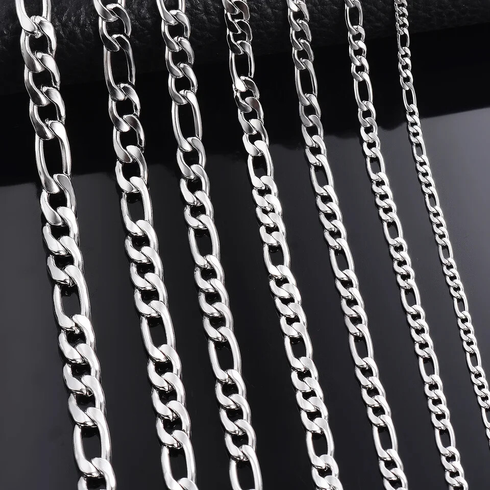 Chain Necklace for Men Women Silver Tone 2mm to 12mm Long Lobster Clasp