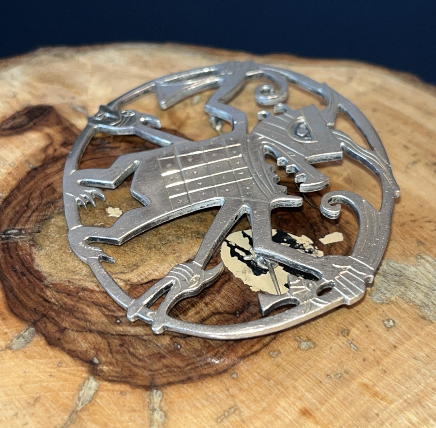 Vintage Sterling Silver Large Brooch Made In Peru Tribal Design Fantastic 29g