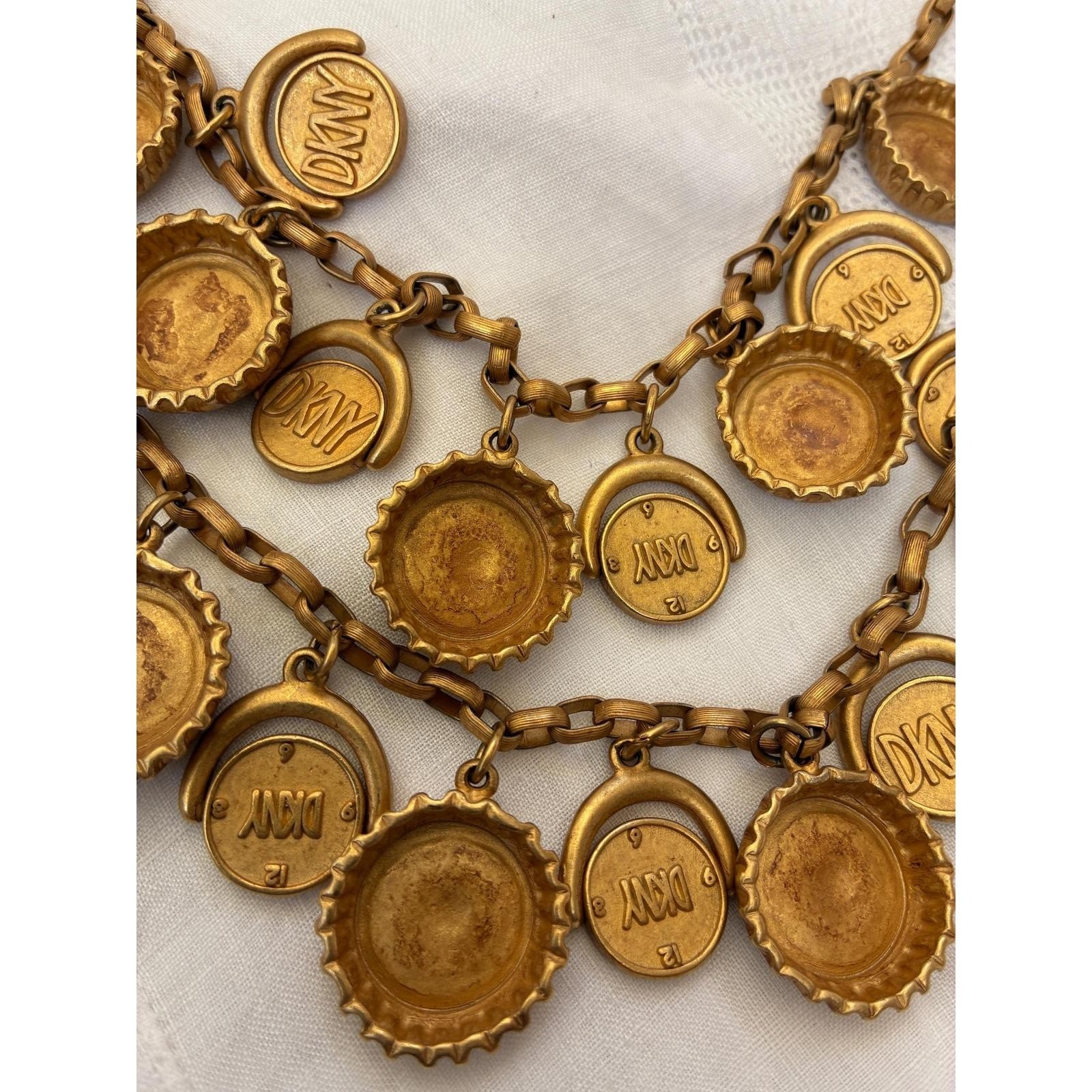 Vintage DKNY Donna Karan Bottle Cap Double Strand Necklace & Clip-On Earrings