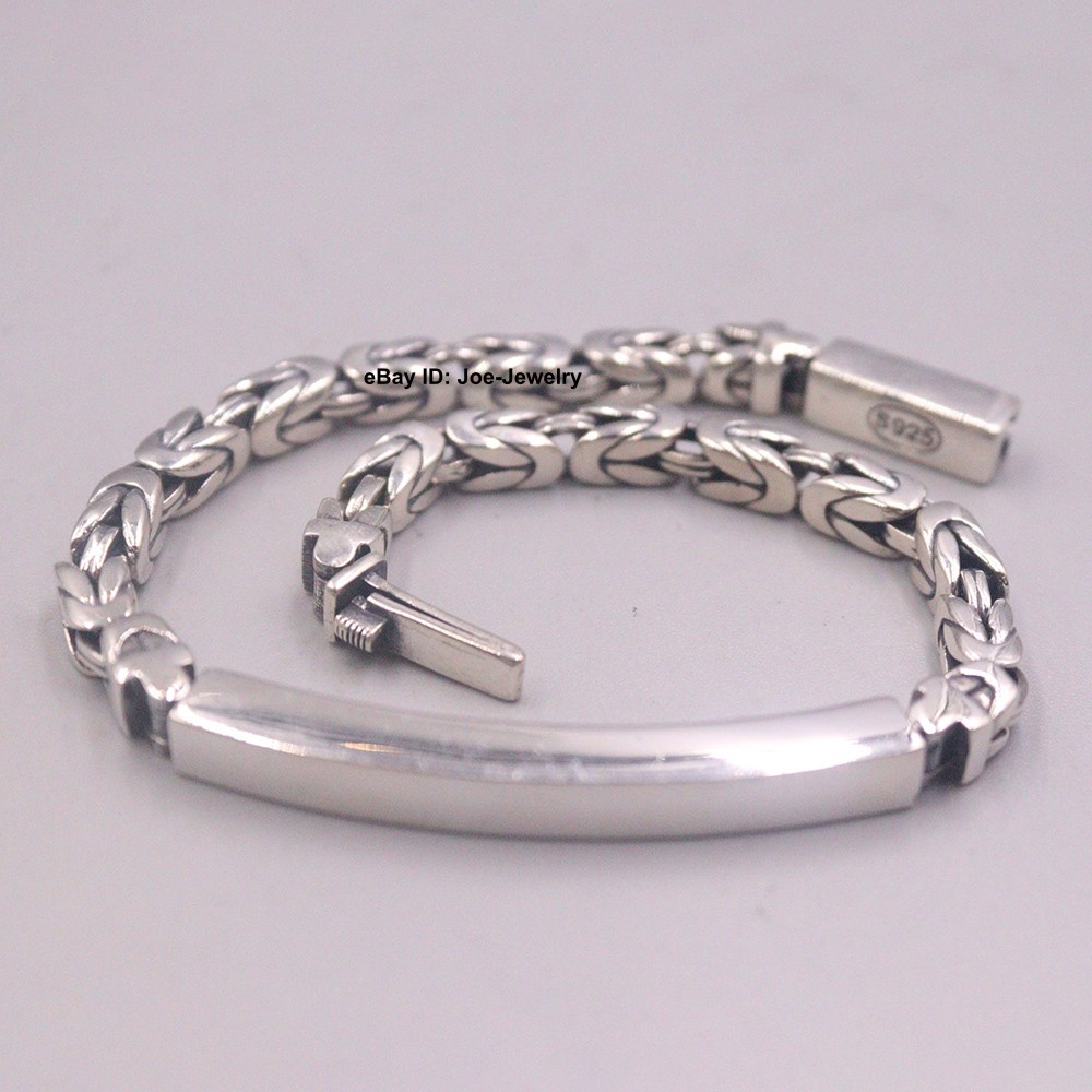 Real 925 Sterling Silver Men’s Bracelet Tube With Byzantine Link Chain 8.26inch