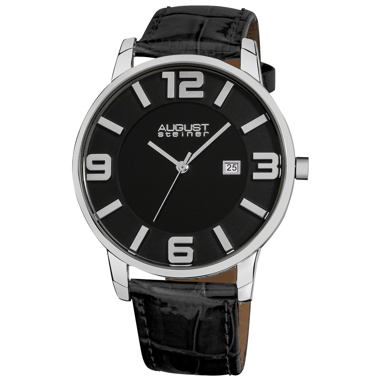 Men’s August Steiner AS8055 Slim Embossed Alligator Pattern Leather Strap Watch