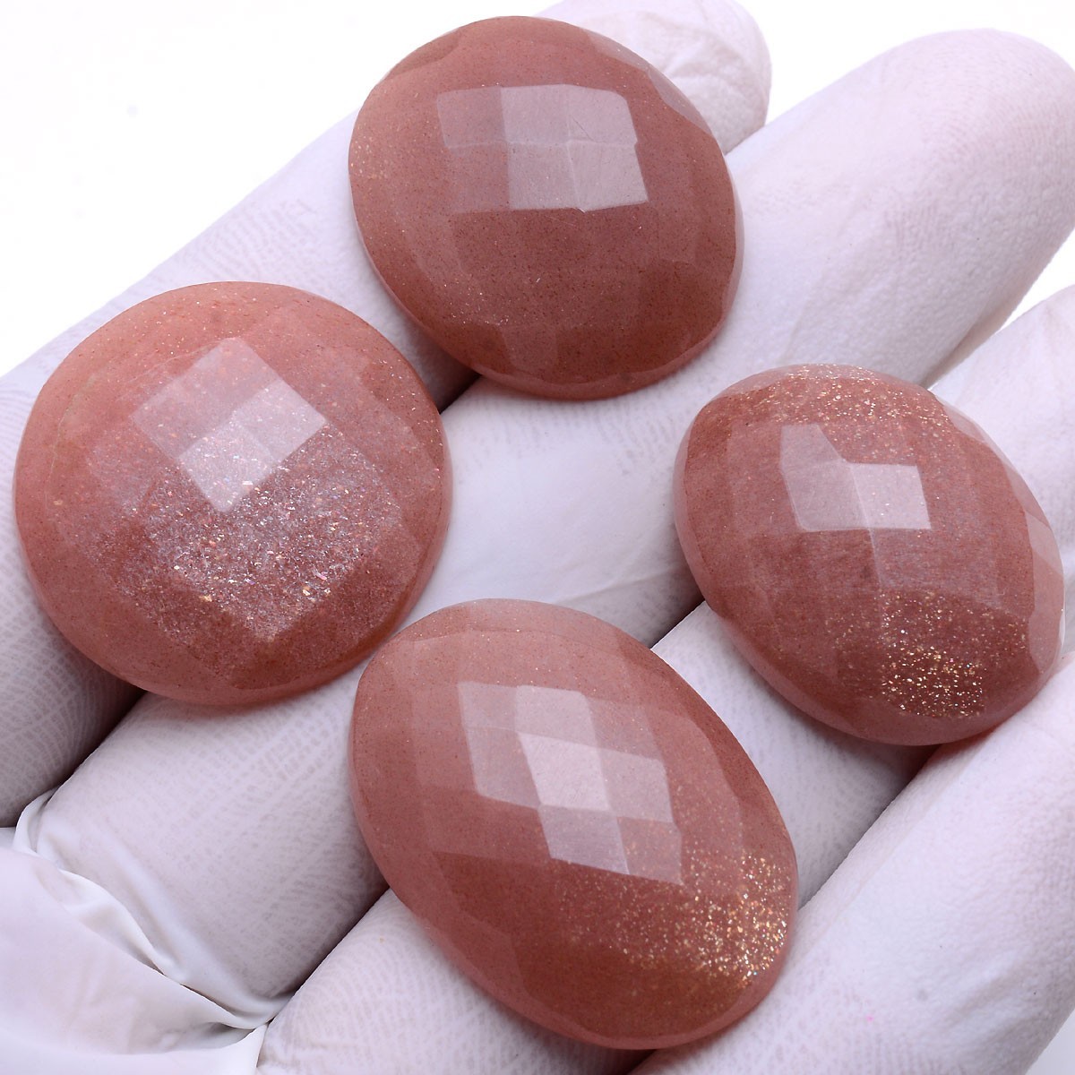 4 Pcs Natural Shiny Peach Moonstone Top Grade 25mm-29mm Checker Cut Gemstones