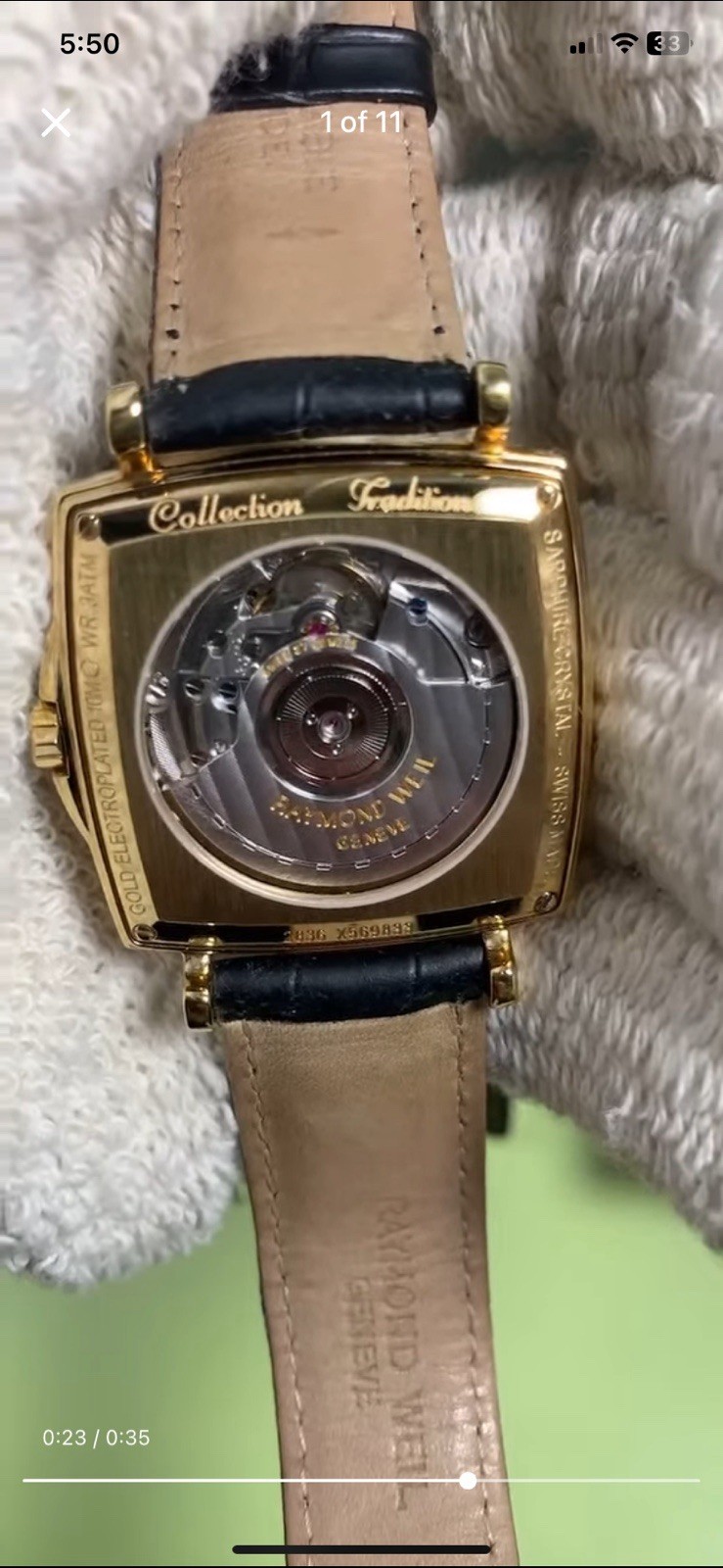 Raymond Weil Tradition Gold Plated Cream Dial Small Second Blue Hands Swiss