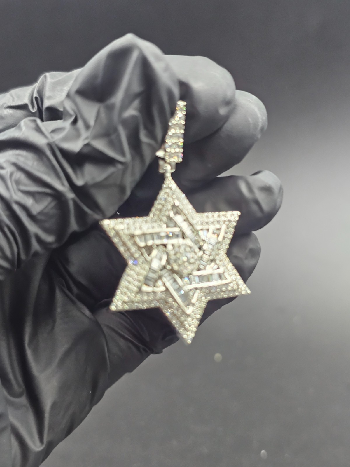 2.30Ct Round Cut Real Moissanite Star Of David Pendant 14K White Gold Plated