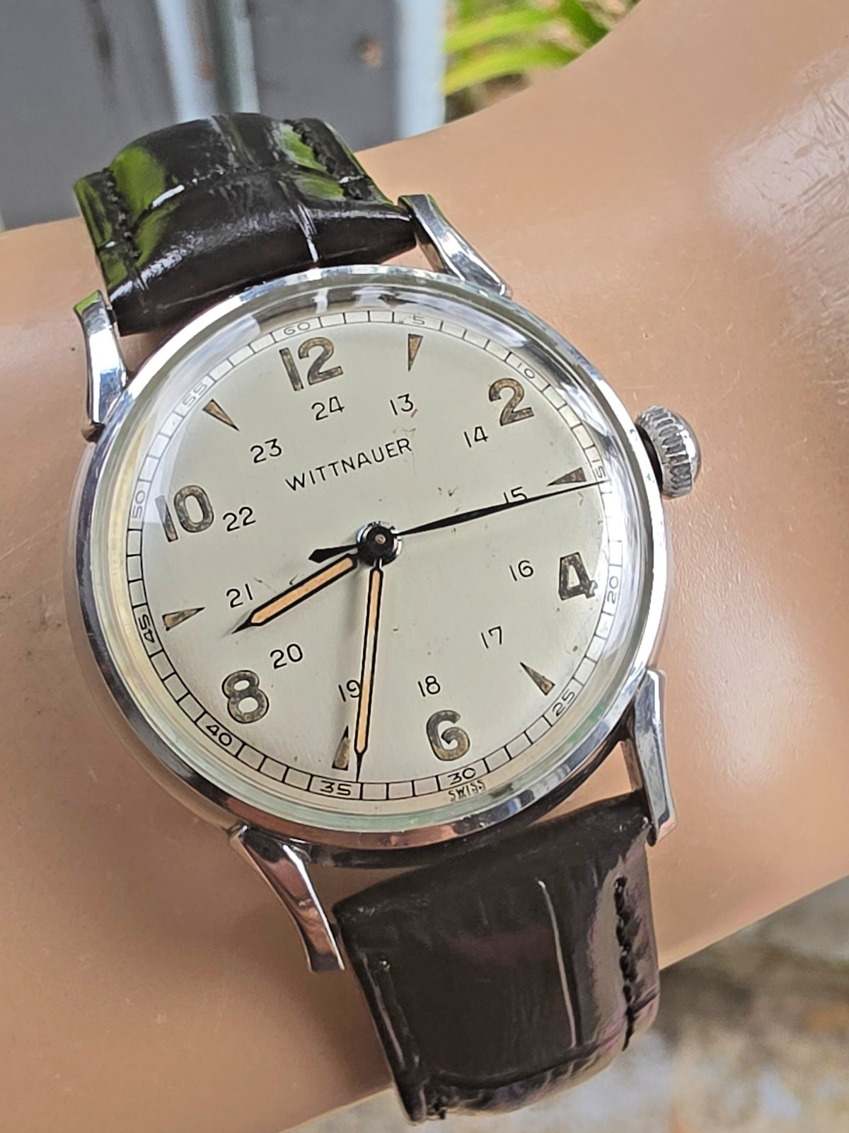 Vintage WITTNAUER men’s manual wind watch Military Style 24H dial 1950s