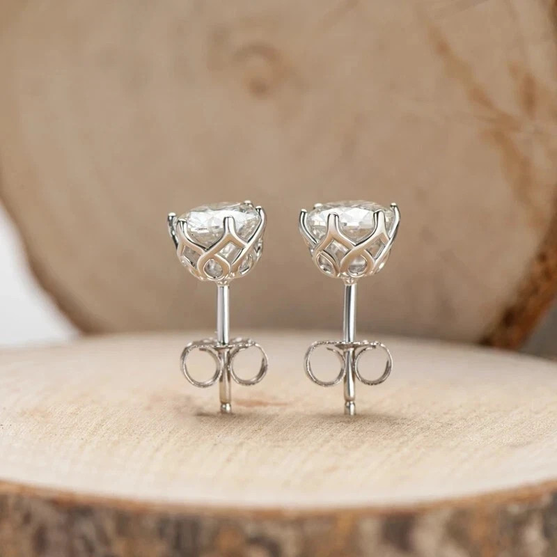 Mens Ladies Natural Moissanite Stud Earrings 1ct 925 Silver