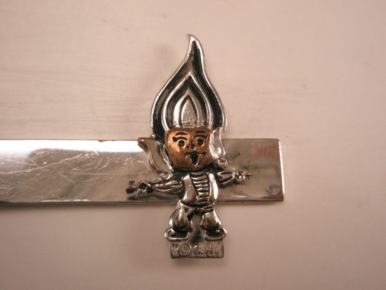 G.H. Flame Logo Mascot Vintage Tie Bar Clip gas genie advertising