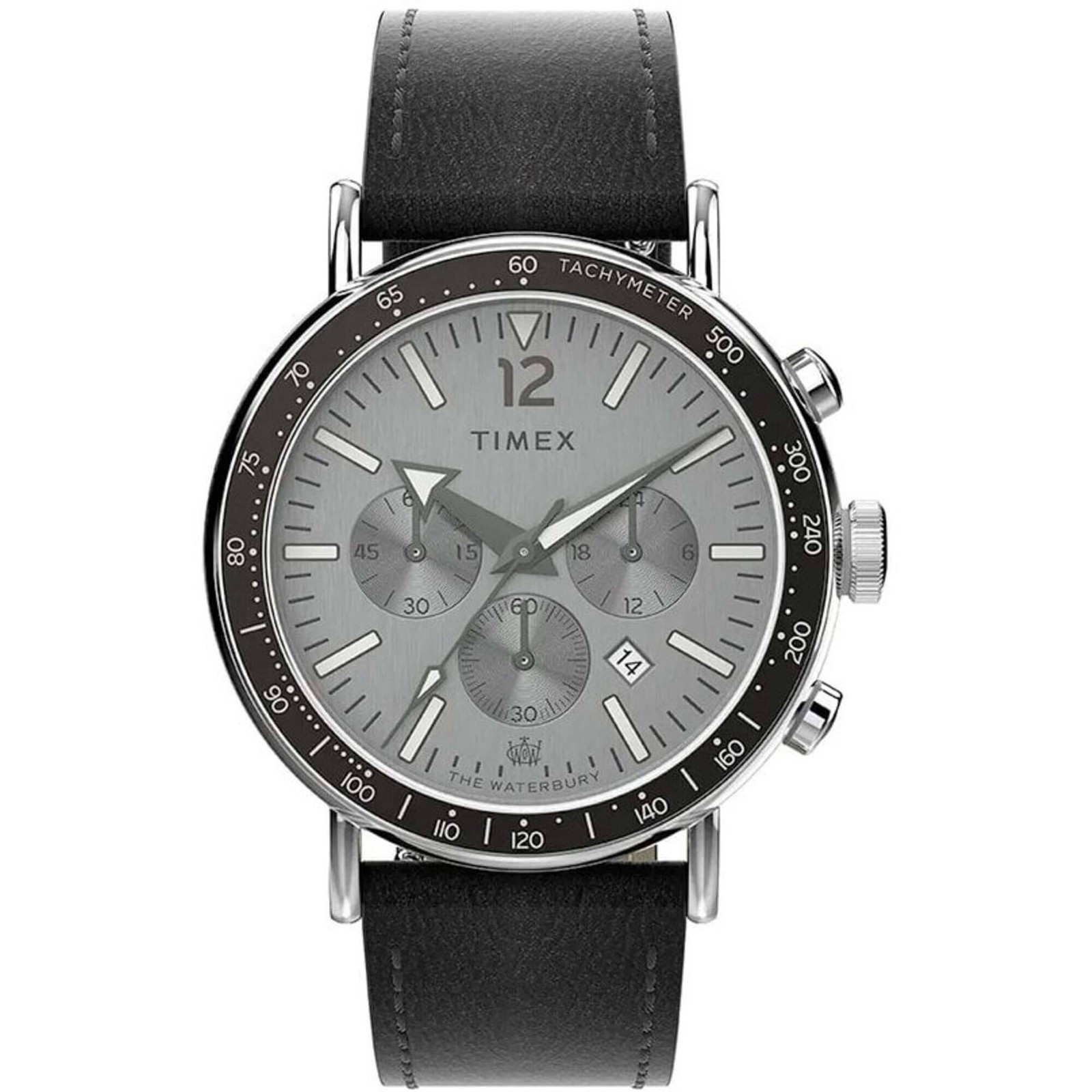 Timex Men’s Watch The Waterbury Quartz Grey Dial Black Leather Strap TW2W47400VQ