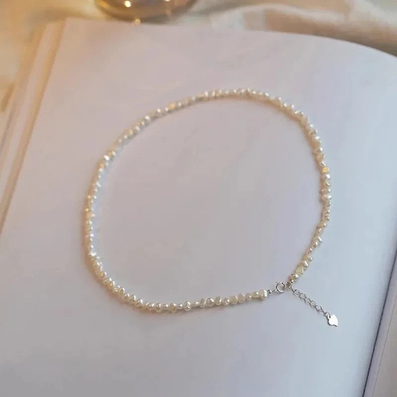 White Rice Pearl Beaded Choker Necklace 925 Silver 16 or 18 or 20 Inches