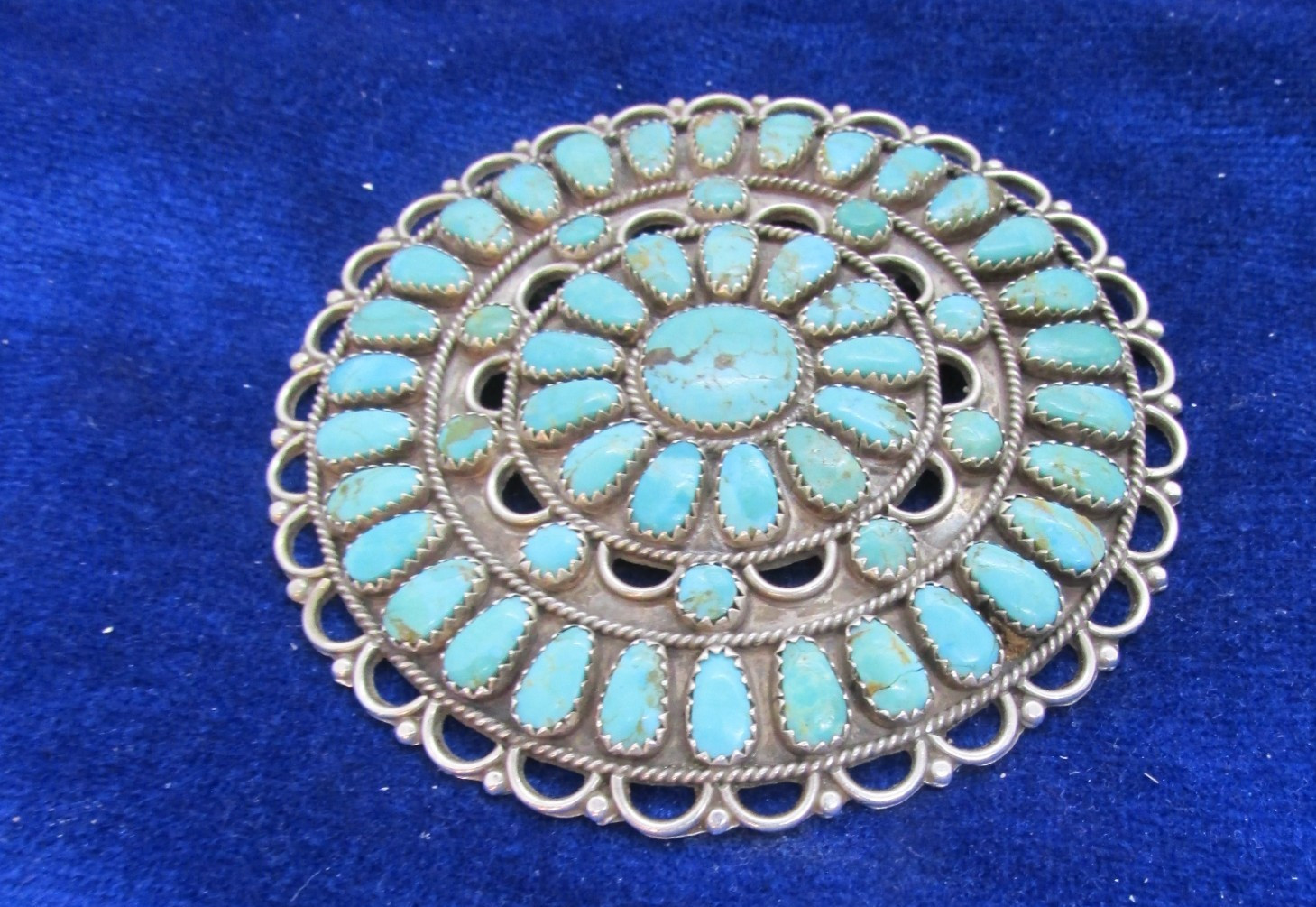 VINTAGE SOUTHWEST N A LMB HUGE TURQUOISE PENDANT OR BROOCH SIGNED