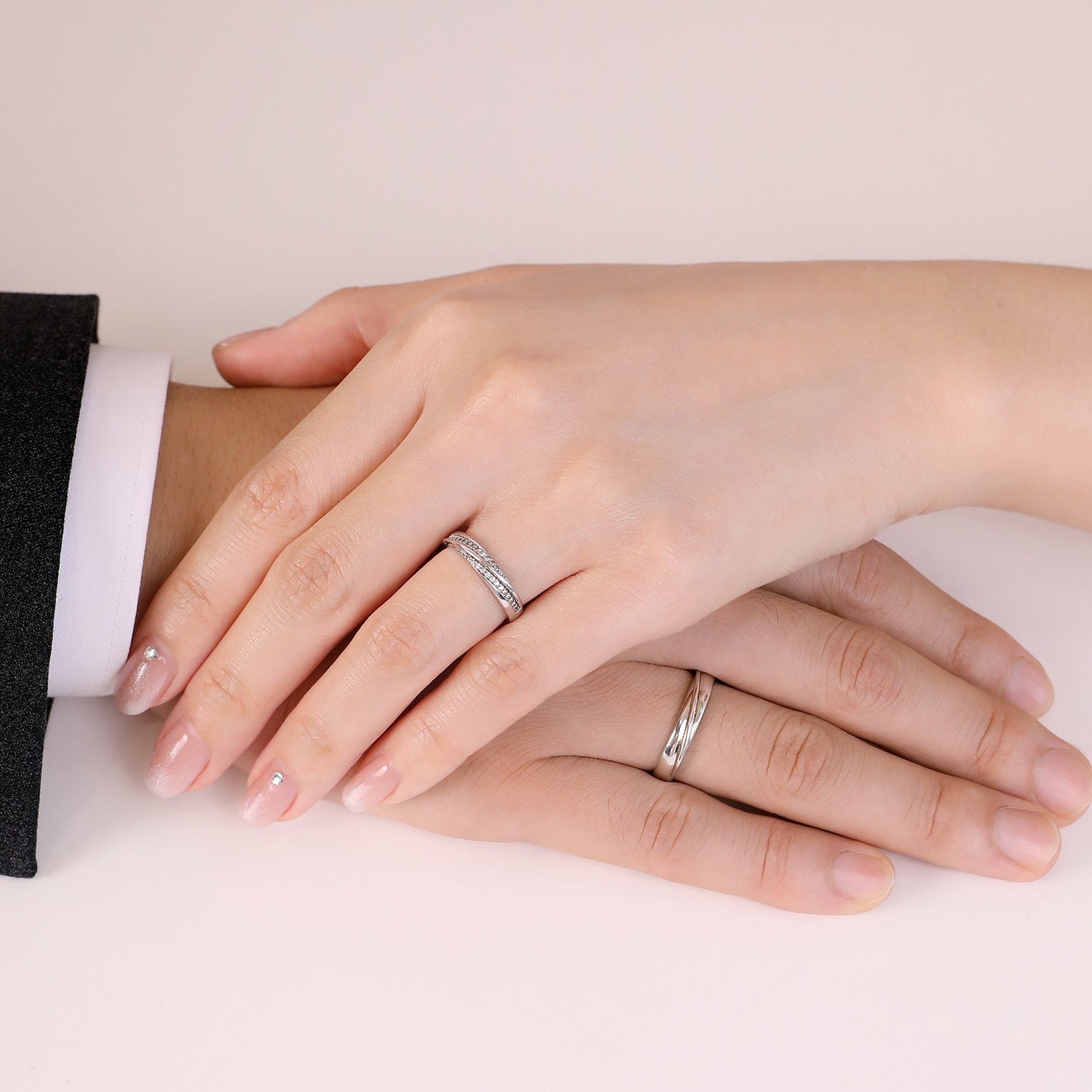 Meissa 2Pcs Couple Rings 925 Sterling Silver Wedding Bands Adjustable Promise
