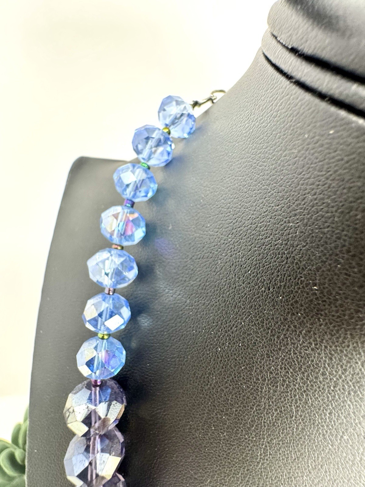 Iridescent Ombre Purple-Blue Crystal Bead Necklace 21”