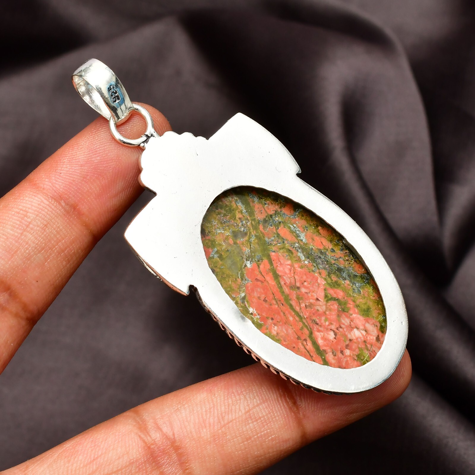 Unakite Jasper Gemstone Handmade 925 Sterling Silver Jewelry Pendant 2.10″