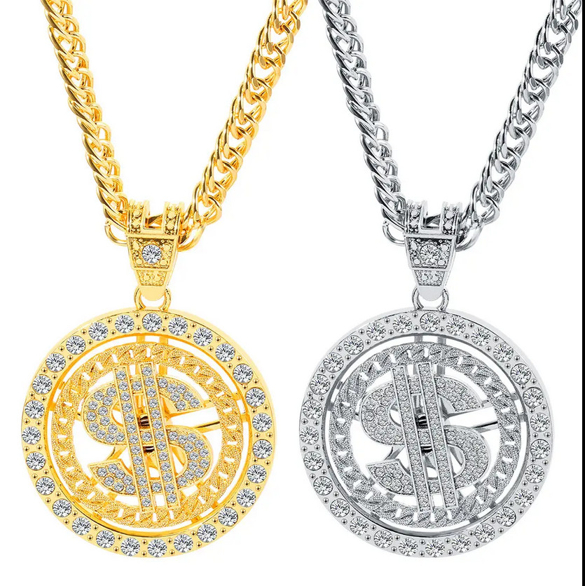 Iced Spinning Dollar Sign Men’s Chain- Gold Clad With Cubic Zirconia