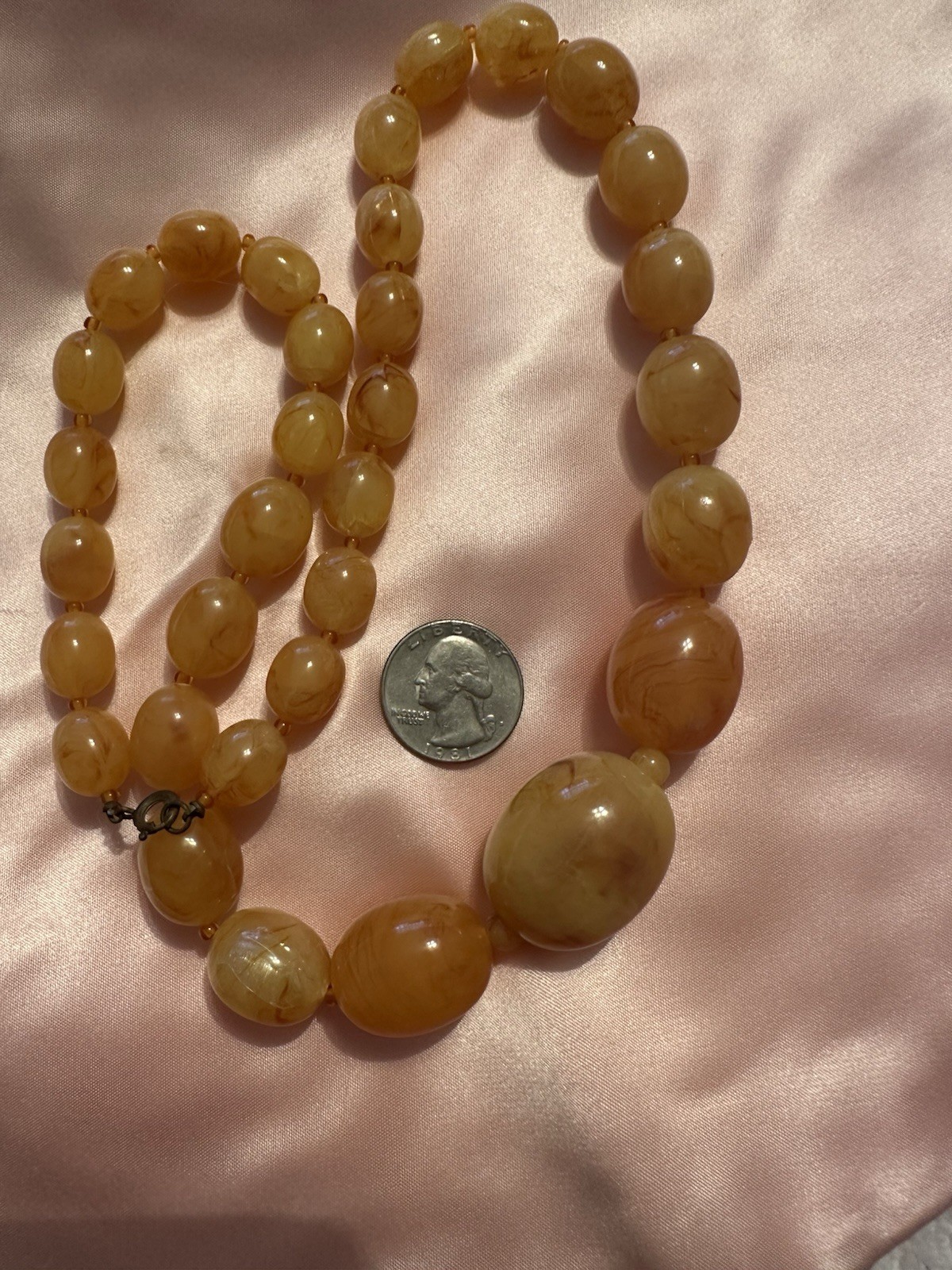 Antique Egg Yolk Translucent Lucite Beaded Necklace • 24” Graduated • 82g Estate