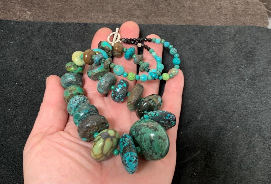 Gorgeous southwestern turquoise pebble necklace/19″(g177d-w3)
