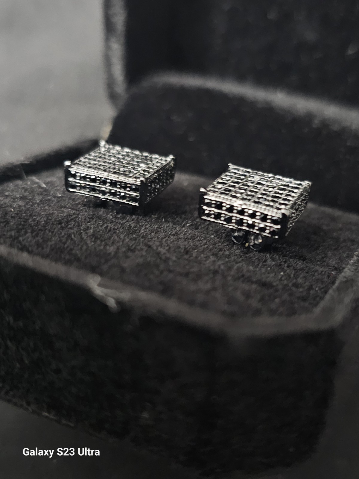 10.2mm Black Tone Metal Square Black CZs Pavé Stud Earrings-Butterfly