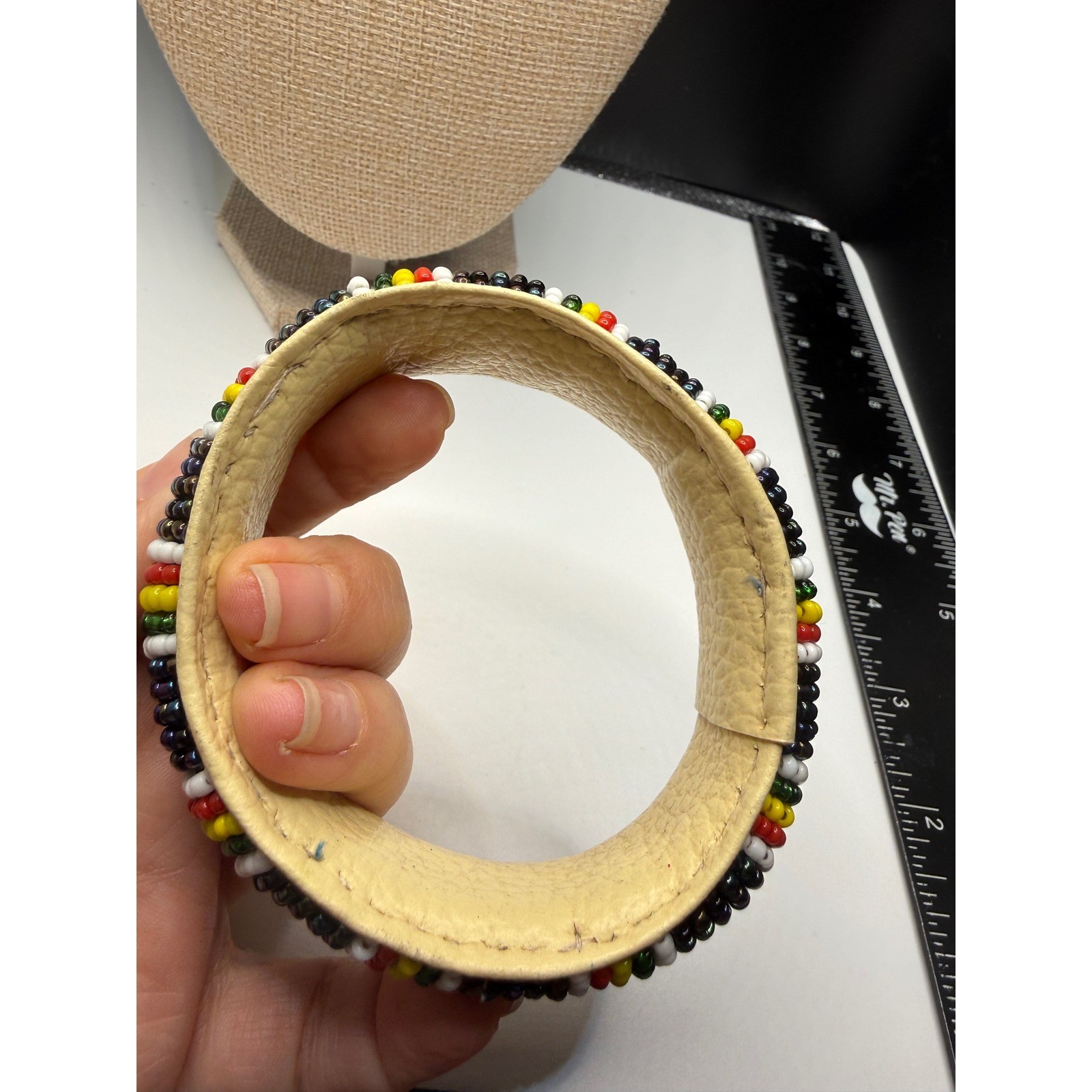 Handmade Seed Bead Leather Bangle Bracelet Multi Color Boho Tribal Cuff Wide