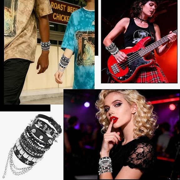 ZLFSRQ Emo Bracelets Punk Rock Studded Bracelet for Women Men Goth Leather Spike