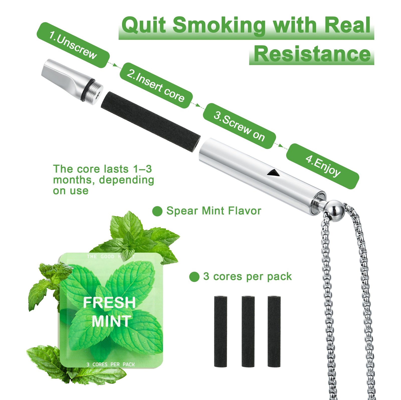 Breathe Free, Breathing Necklace with Adjustable Resistance, Quit Smo