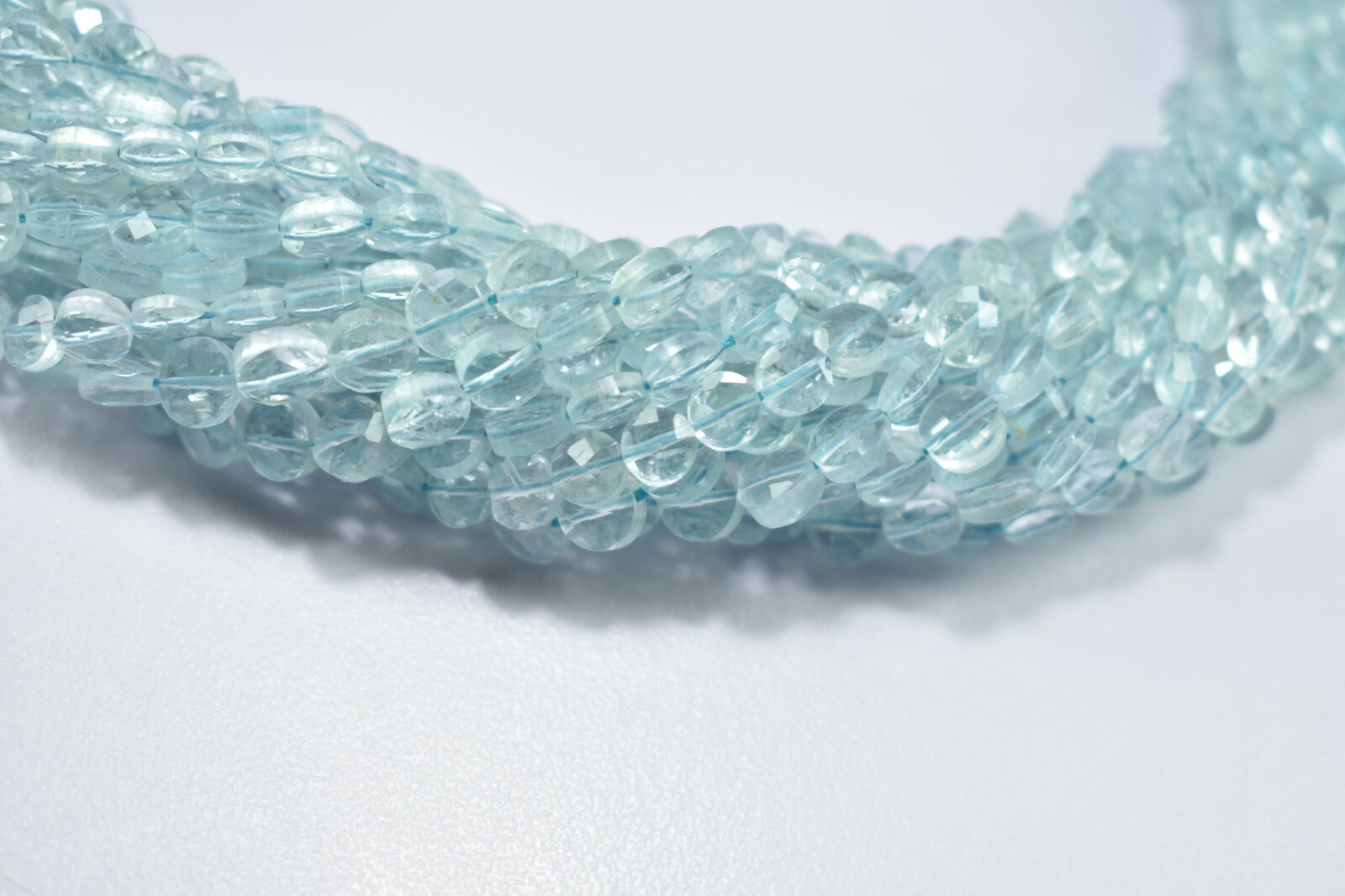 AAA Quality Natural Aquamarine Coin Shape Faceted Gemstone Beads 13″ Strand 5mm