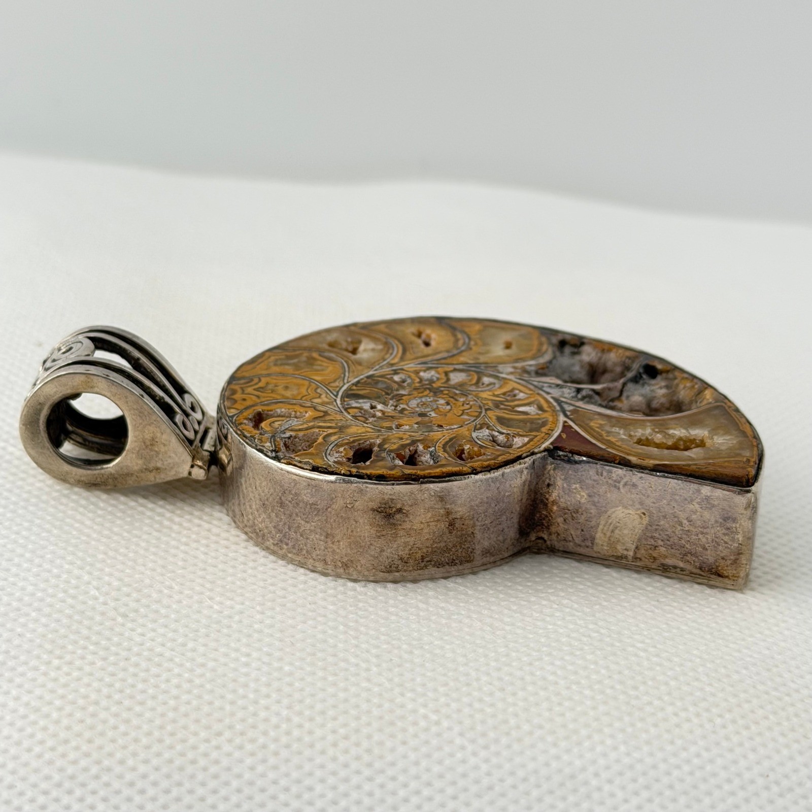 Ammonite Fossil Pendant Sterling Silver 69+g