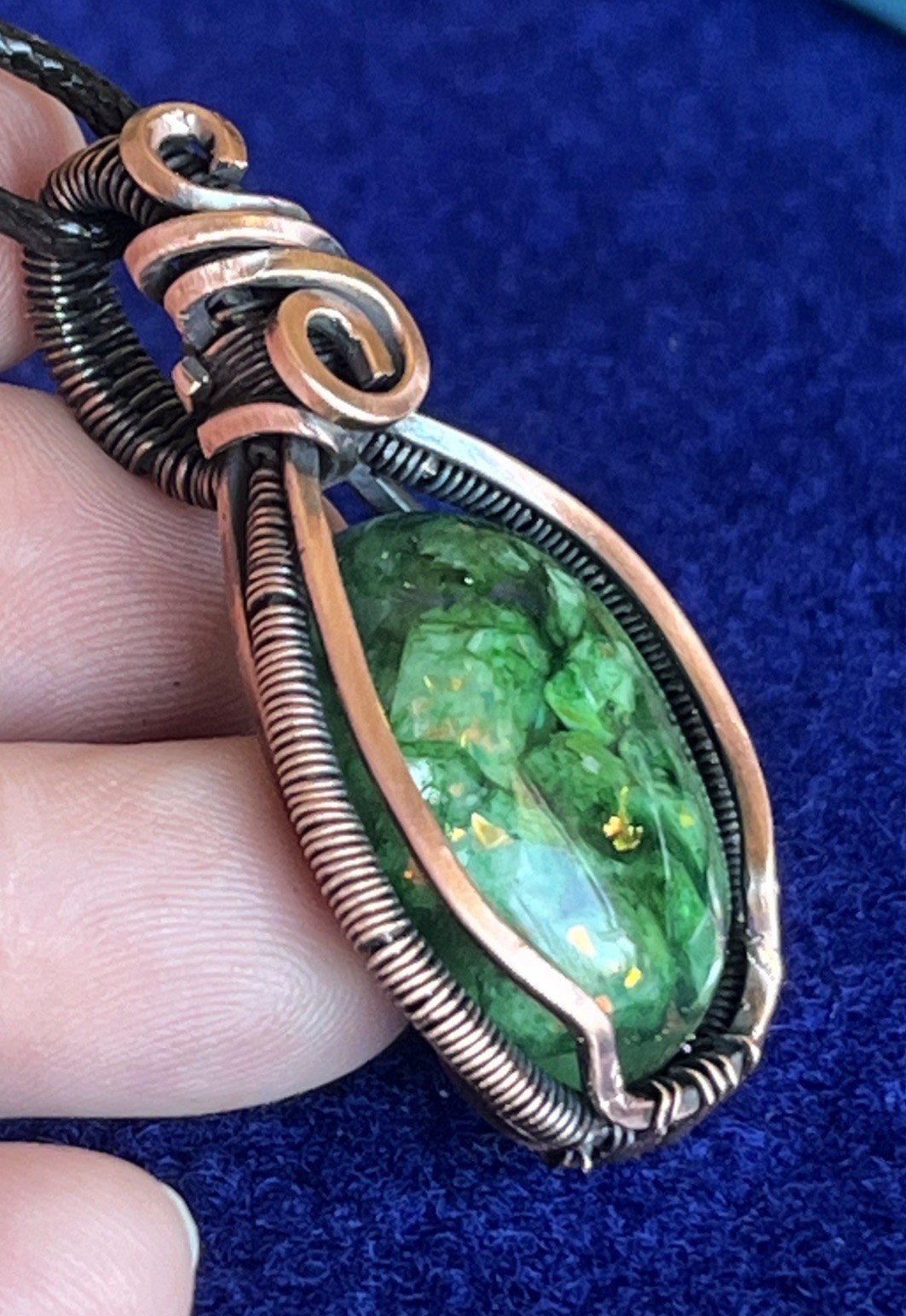 Green Calcite (in resin)~ Handmade copper wire wrapped pendant 5g