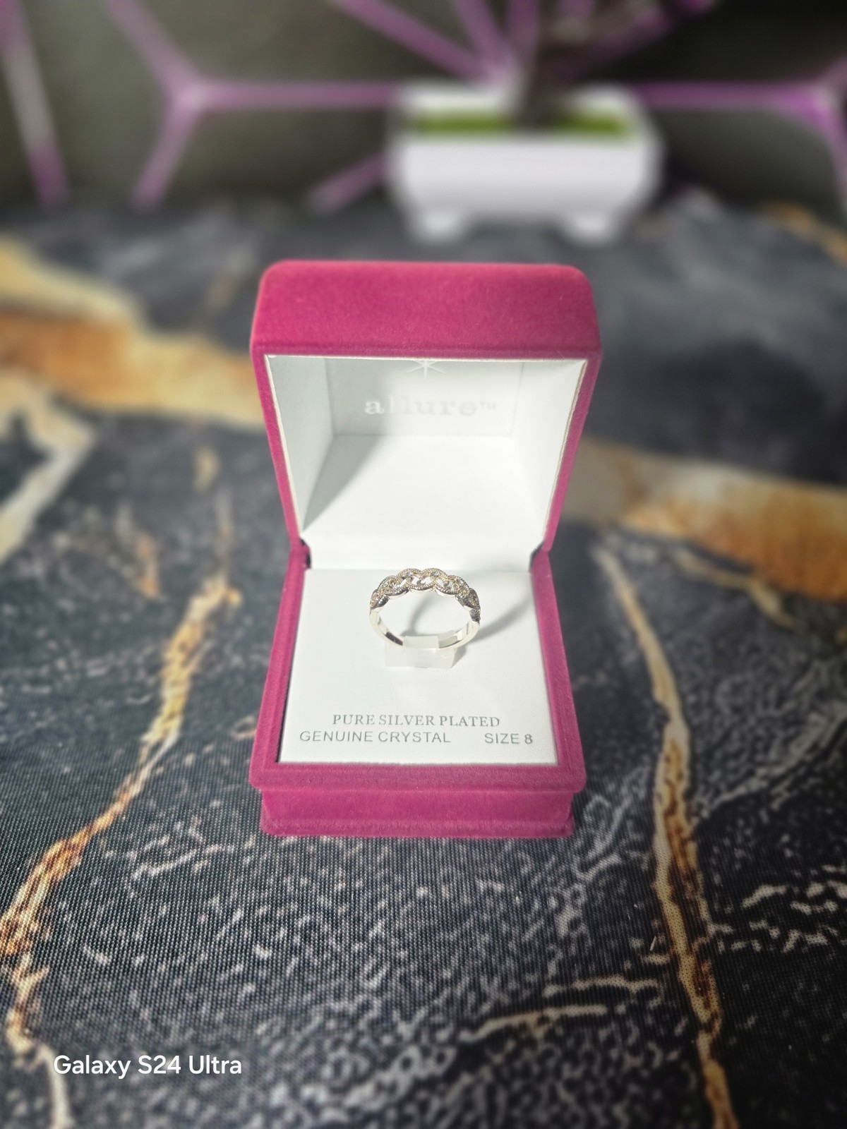 ALLURE Silver Plated Genuine Crystal Band Ring Silver Color White Stone Size 8