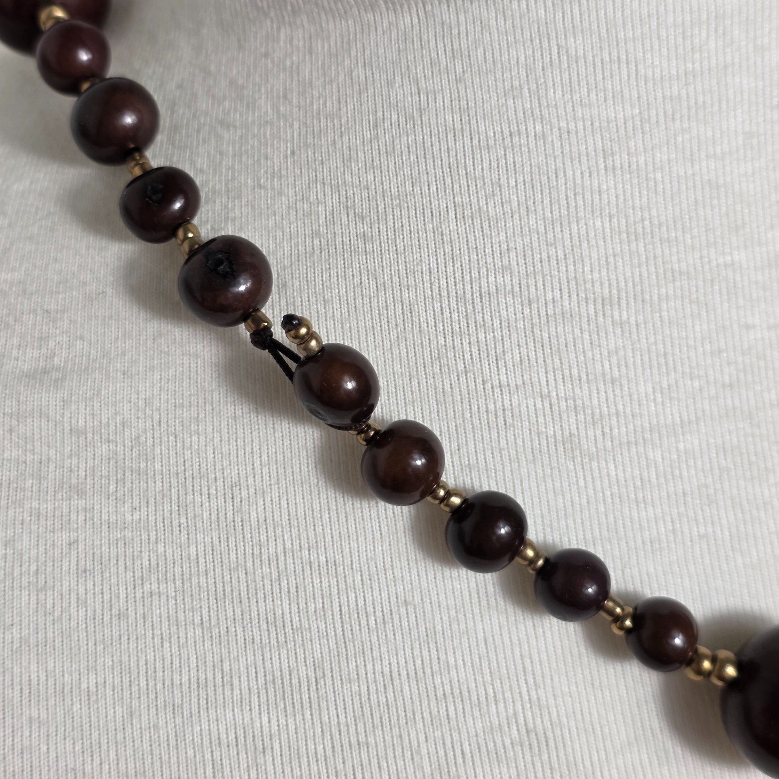 Multi-Strand Brown Acai Seed Bead Necklace with Gold Seed Bead Spacers