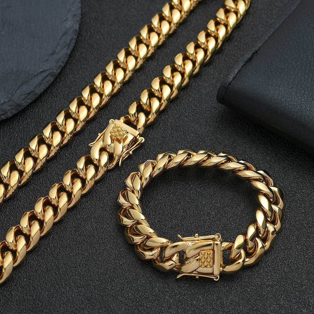 6-14mm Heavy Hip Hop Miami Cuban Link Bracelet Necklace Solid Stainless Steel