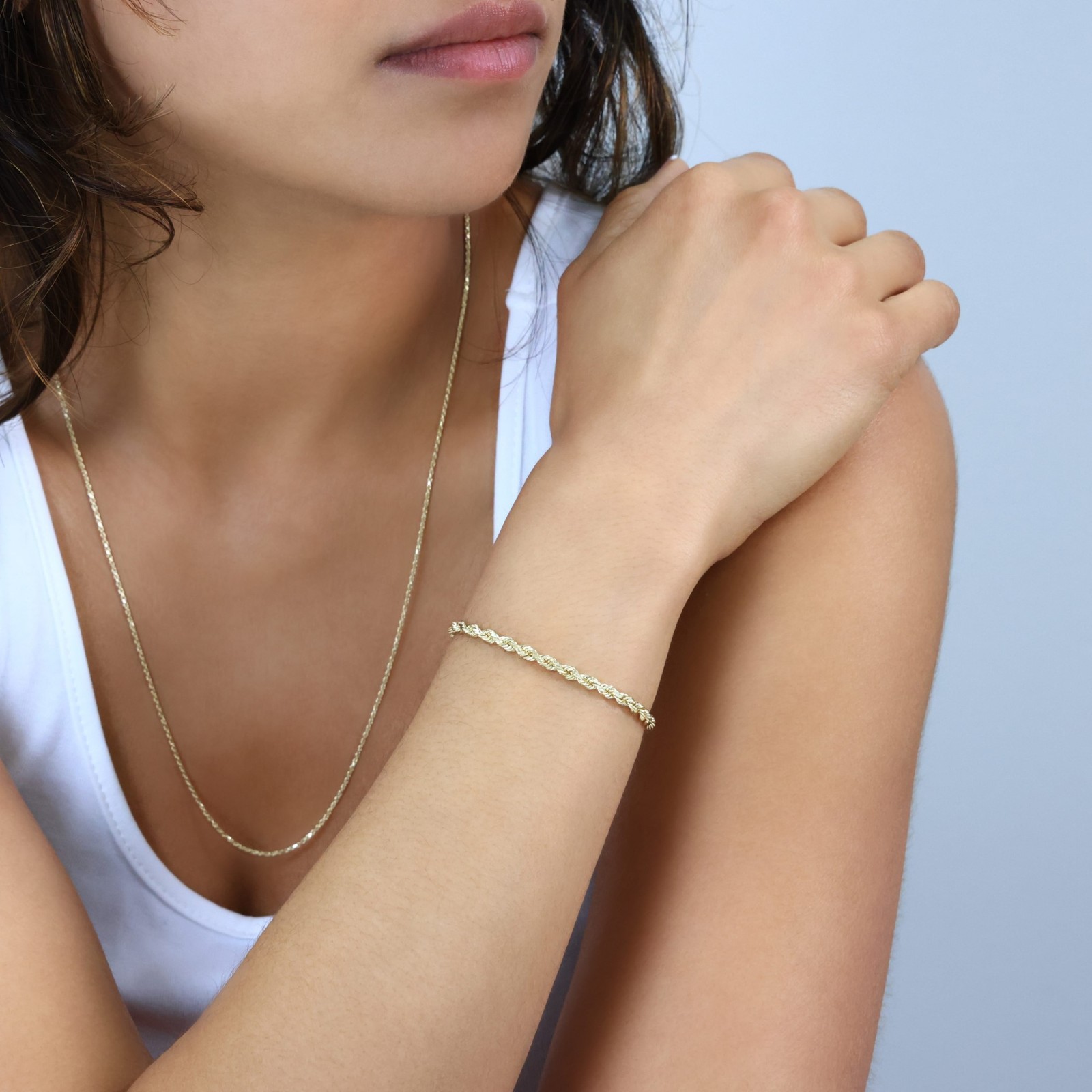 14K Yellow Gold 3mm Diamond Cut Rope Chain Link Bracelet Lobster Clasp 7″ 8″ 9″