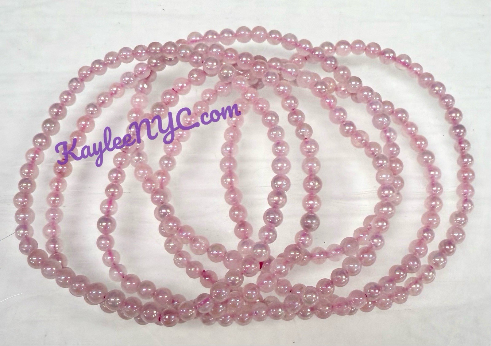 Wholesale 6 Pcs Angel Aura Rose Quartz 4mm 7.5” Crystal Stretch Bracelet