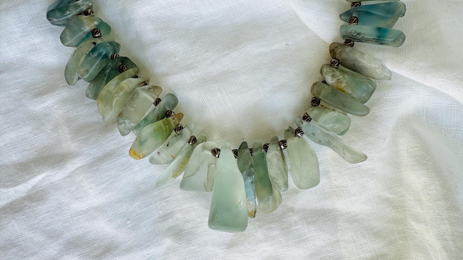 Blue Fluorite Necklace. Handmade Sterling Silver Jewelry. Adjustable With Chain.