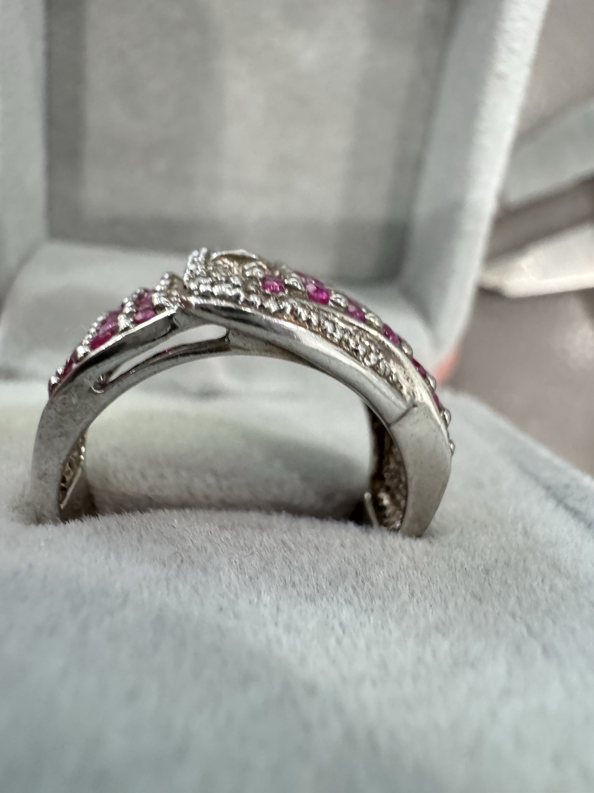 925 Sterling Silver Ring Ruby Natural Gemstone jewelry Size 7 Buckle Design