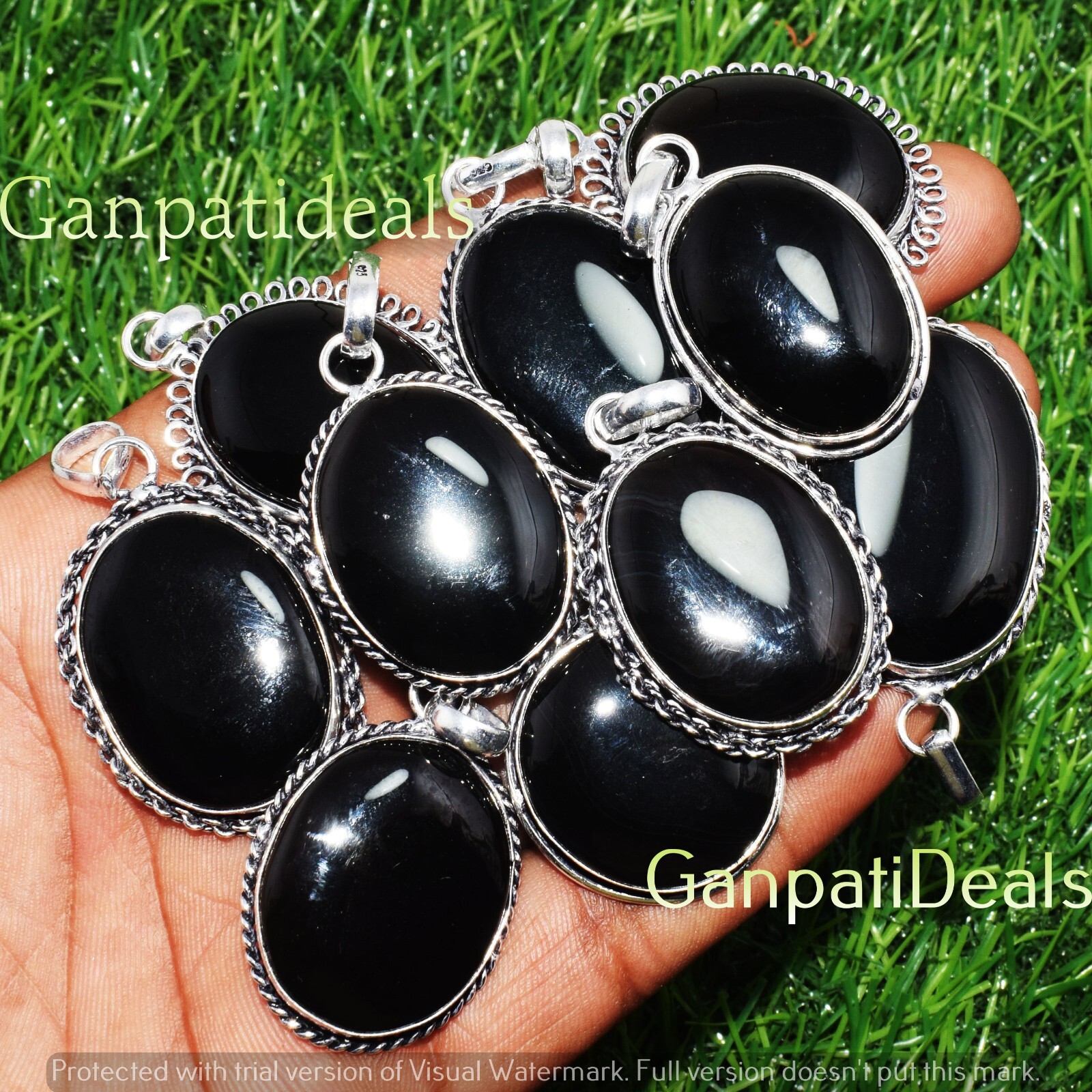 Black Onyx Gemstone 5pcs Wholesale Pendant Lot 925 Silver Plated Ethnic Jewelry