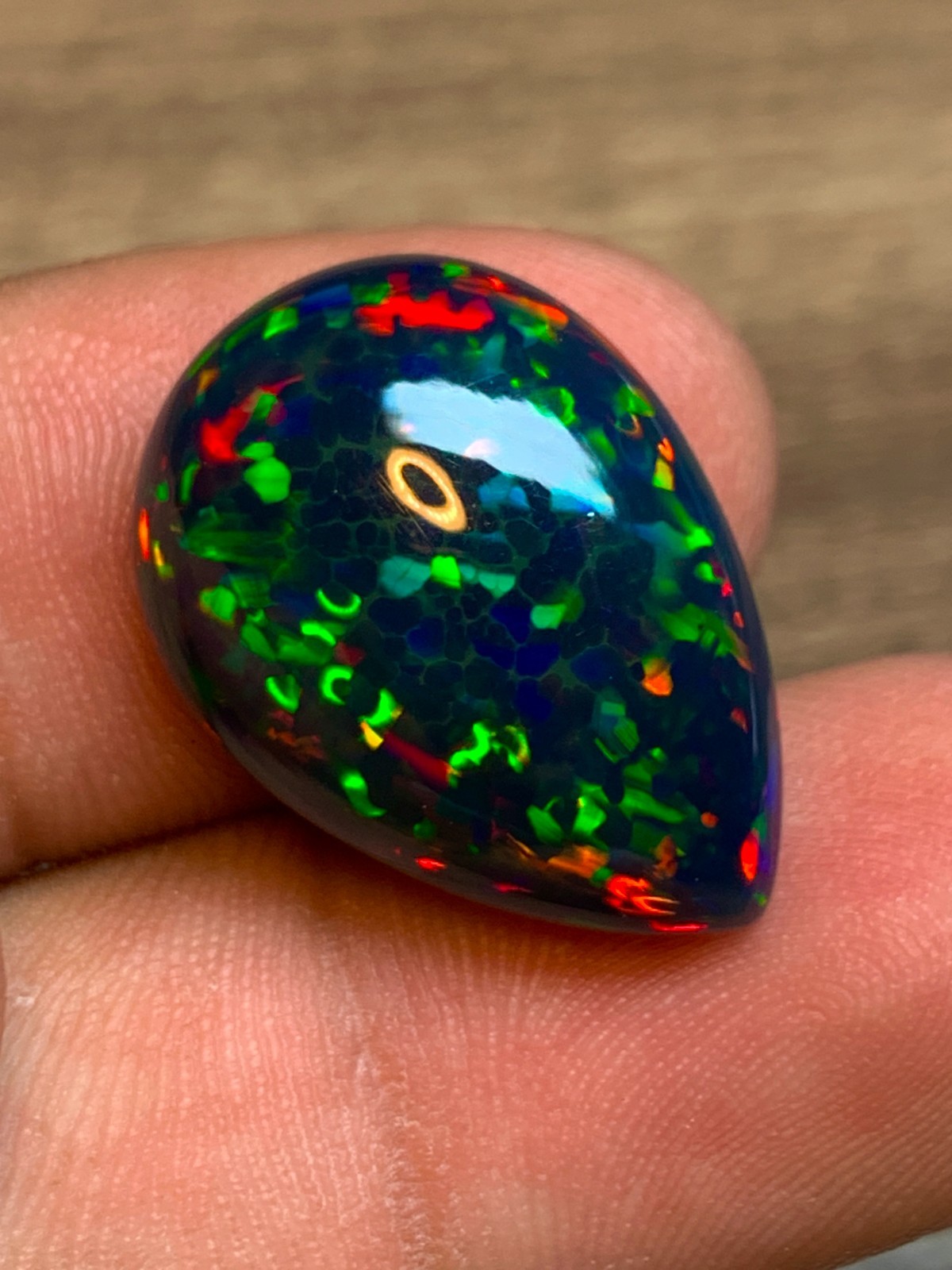 Ethiopian Black Opal Gemstone 10.8 Carat Pear Cabochon Honeycomb Welo Loose Gem